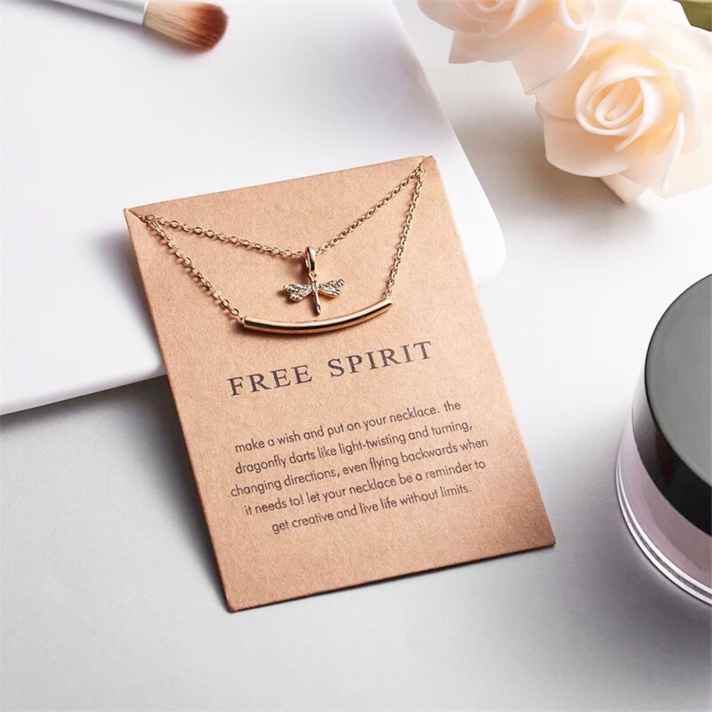 🎉 New Layered Gold Free Spirit Dragonfly Necklace